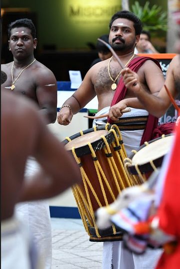 Instruments played during the ritual include veekku chenda (percussion and base), uruttuchenda (percussion), ilathaalam (cymbal) and the optional chengila (cymbal). Photo: Connected to India 
