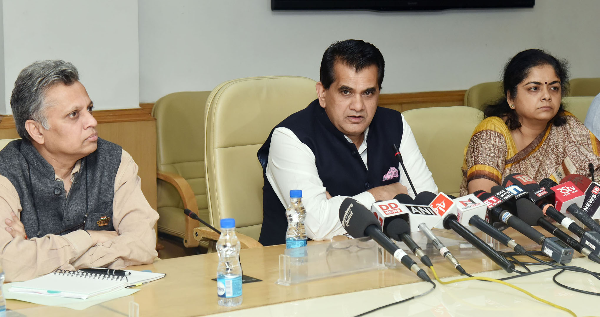 The CEO, NITI Aayog, Amitabh Kant addressing a press conference on the upcoming Global Entrepreneurship Summit-2017.
