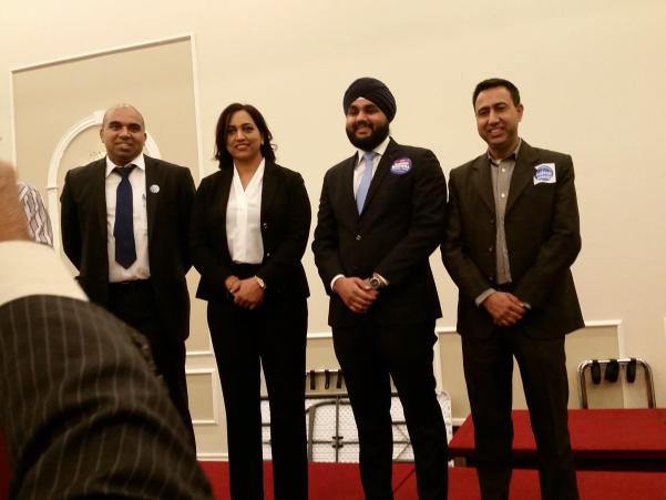 Candidates for PC nomination in Mississauga Malton are (from left to right) Clyde Roach, Rajinder Bal, Hardeep Grewal, and Deepak Anand