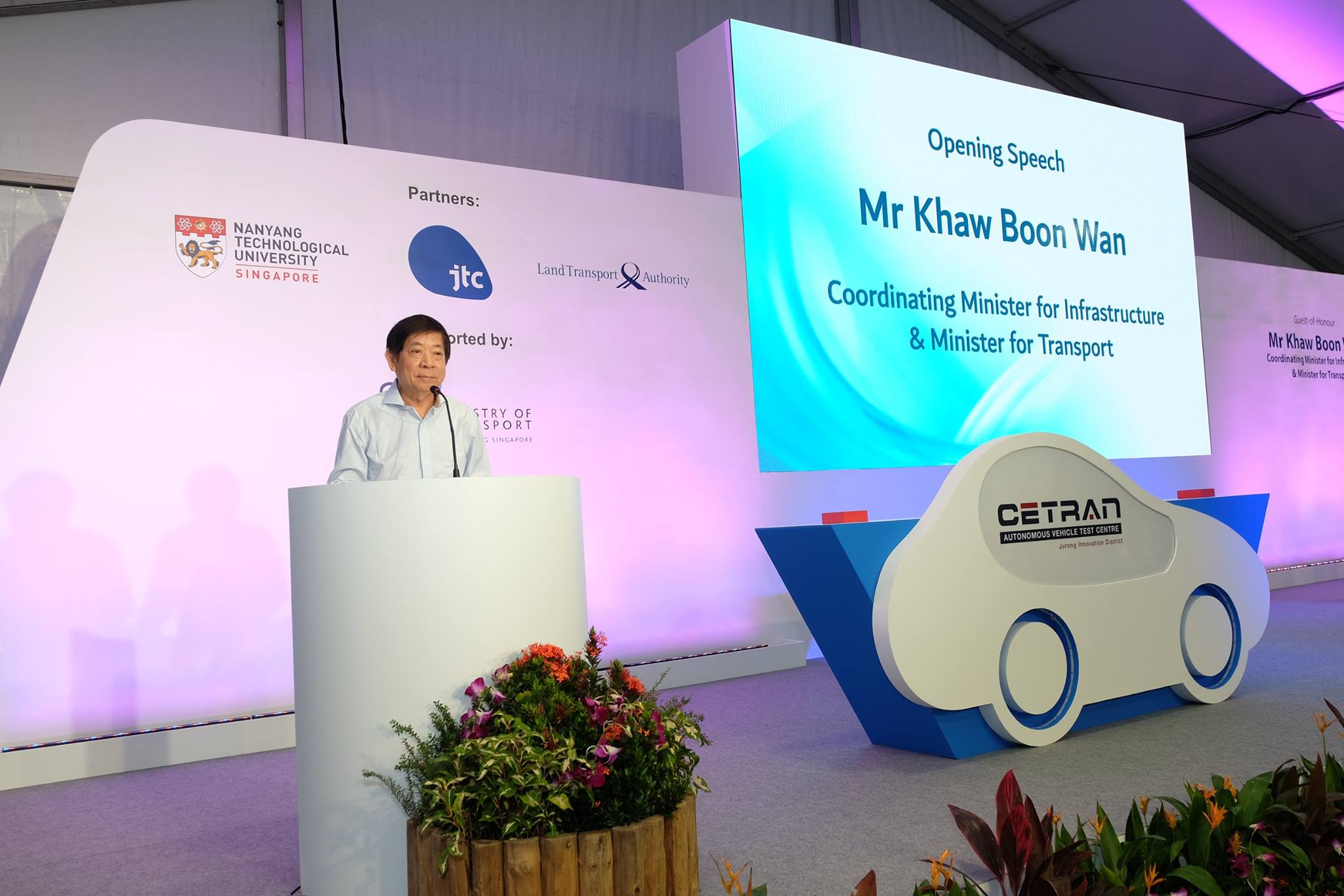 Khaw Boon Wan, Transport Minister speaking during the opening of Singapore’s first AV Test Centre. Photo courtesy: Facebook/LTA