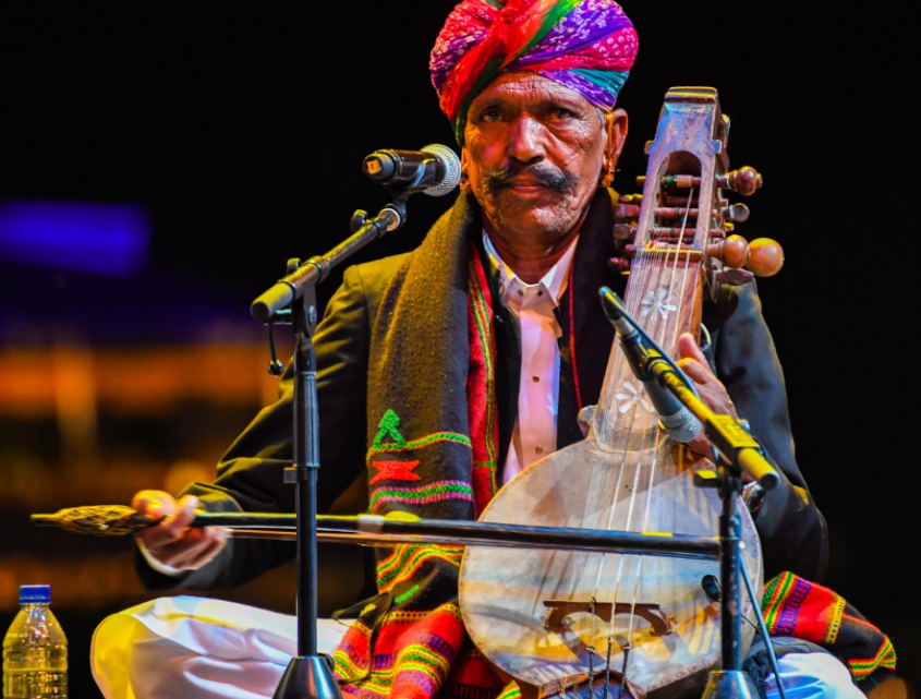 Kamaycha instrument has a big, circular resonator and produces a deep booming sound. 