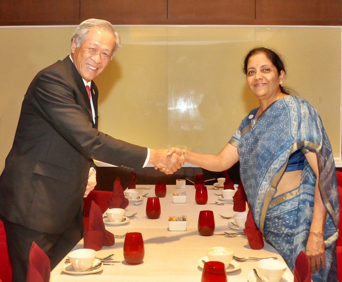 Indian Defence Minister Nirmala Sitharaman meeting with Singapore's Minister of Defence Ng Eng Hen.