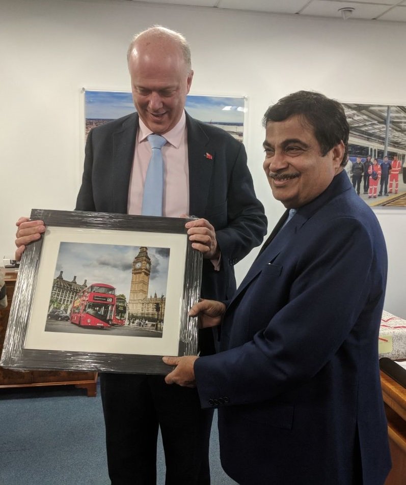 Indian Union Minister Nitin Gadkari (right) with UK Transport Secretary Chris Grayling. Photo courtesy: