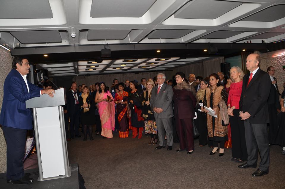 Hon. Minister Nitin Gadkari High Commissioner YK Sinha & Lord Mayor of London flagging-off Bharat Symphony -the final major event in the India-UK Year of Culture calendar in the UK at a Reception at Barbican Centre attended by eminent experts from the world of culture in UK