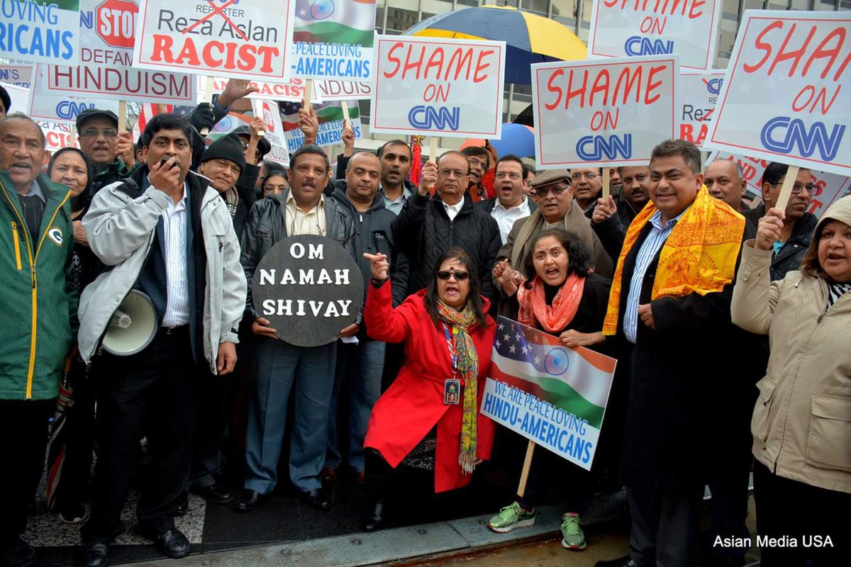 Vandana Jhingan (centre) during a protest against a CNN programme 'Believer'.