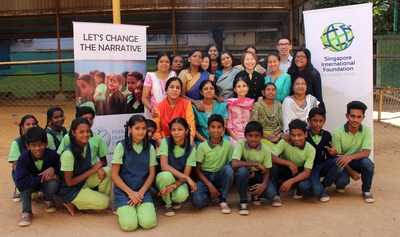 Volunteers and members from Singapore International Foundation (SIF) and the Parikrma Humanity Foundation with educators and students. Photo courtesy: PRNewsfoto/SIF