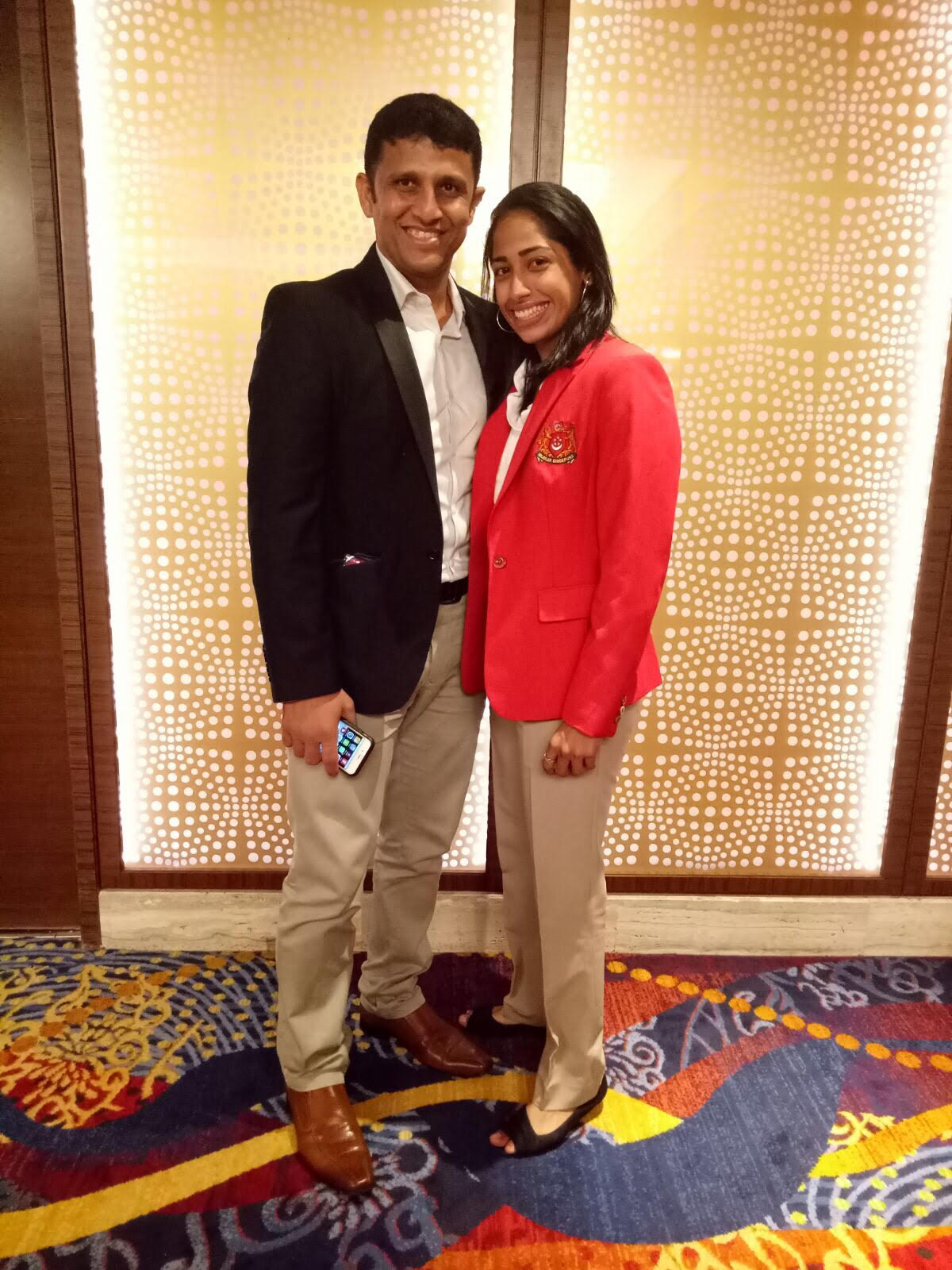 SportsKingdom co-founders Chetan Suryawanshi (left) and Diviya GK, the captains of the Singapore men and womens' cricket teams, are working together with Dhoni for the cricket academy.