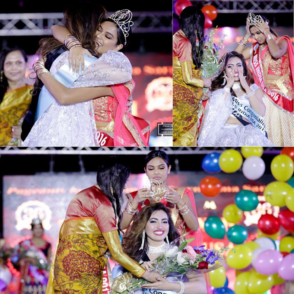 Shree Saini while receiving the Miss India USA 2017 crown. 