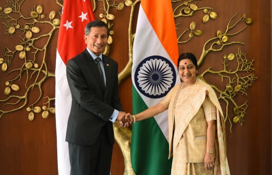 Vivian Balakrishnan, Minister for Foreign Affairs (left) with Sushma Swaraj, Minister of External Affairs of India. 