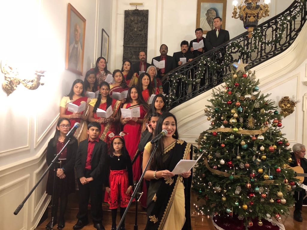 Choir Singing Christmas Carols at the Indian Embassy during Christmas celebrations. 