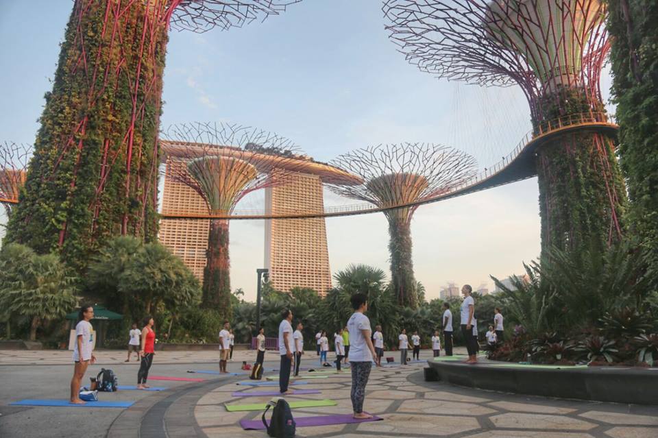 Internationa Day of Yoga celebrations at Gardens By The Bay in Singapore.