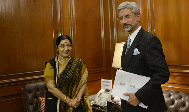 Indian External Affairs Minister Sushma Swaraj  along with Indian Foreign Secretary S Jaishankar. 