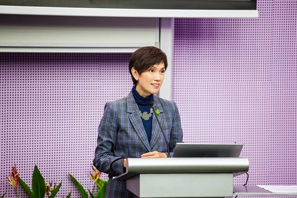 Second Minister for Home Affairs and Manpower of Singapore Josephine Teo speaking at the 'Women in Technology and Design conference'.