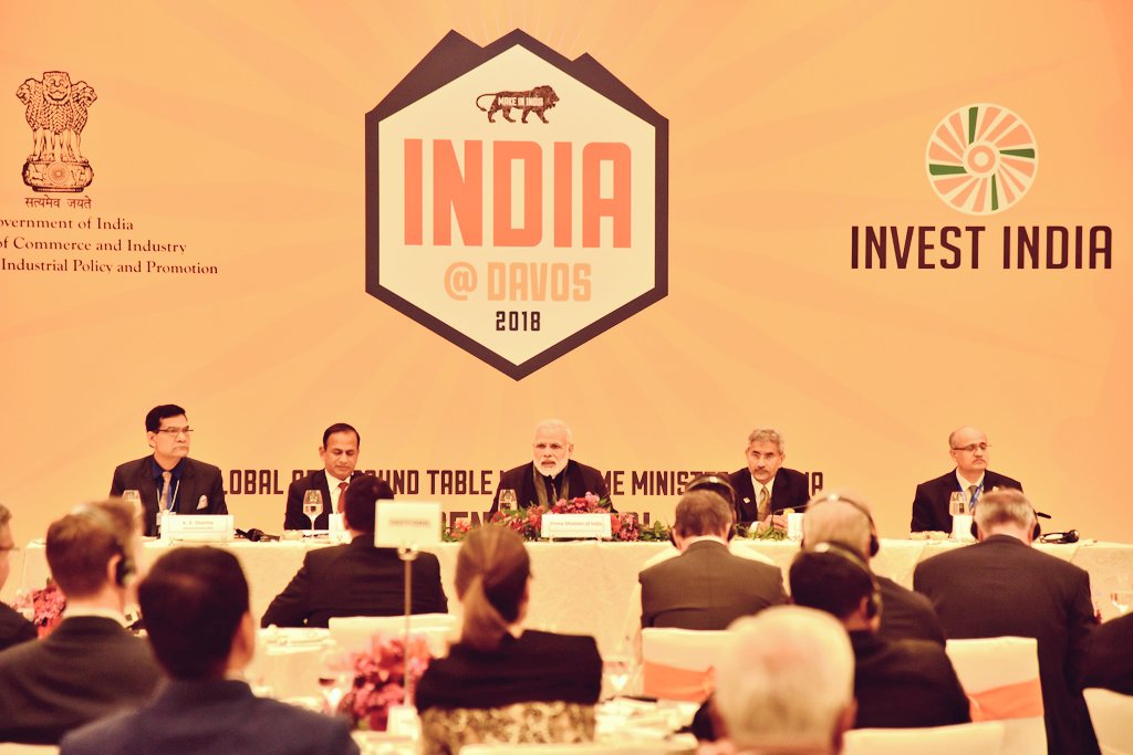 Indian Prime Minister Narendra Modi hosted a round table meeting with CEOs of top global companies at Davos. He narrated India's growth story and presented the exciting opportunities for global business in India. 