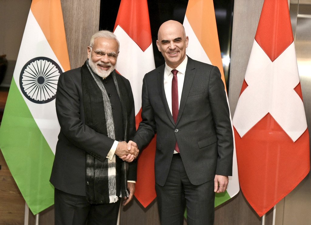 Indian Prime Minister Narendra Modi meeting with Swiss President Alain Berset at Davos. The two leaders had productive discussions on steps to further deepen  the bilateral cooperation between the two countries. 