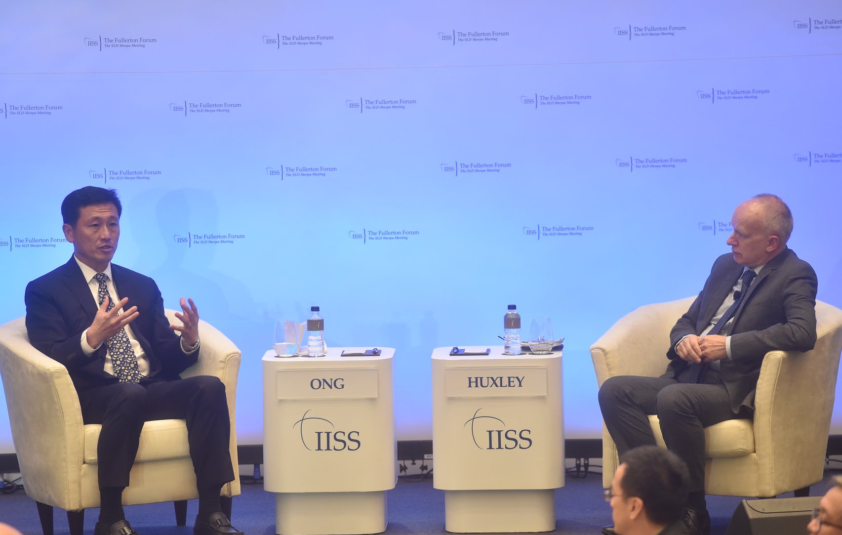 Second Minister for Defence Ong Ye Kung making his point at the Shangri-La Dialogue Sherpa Meeting in Singapore.