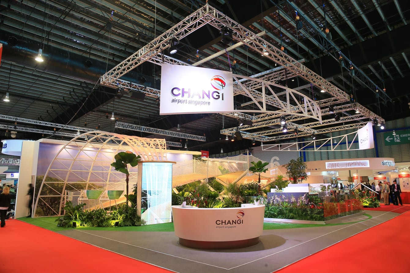 The Changi Airport booth at the Singapore Airshow 2018. Photo courtesy: Changi Airport Group