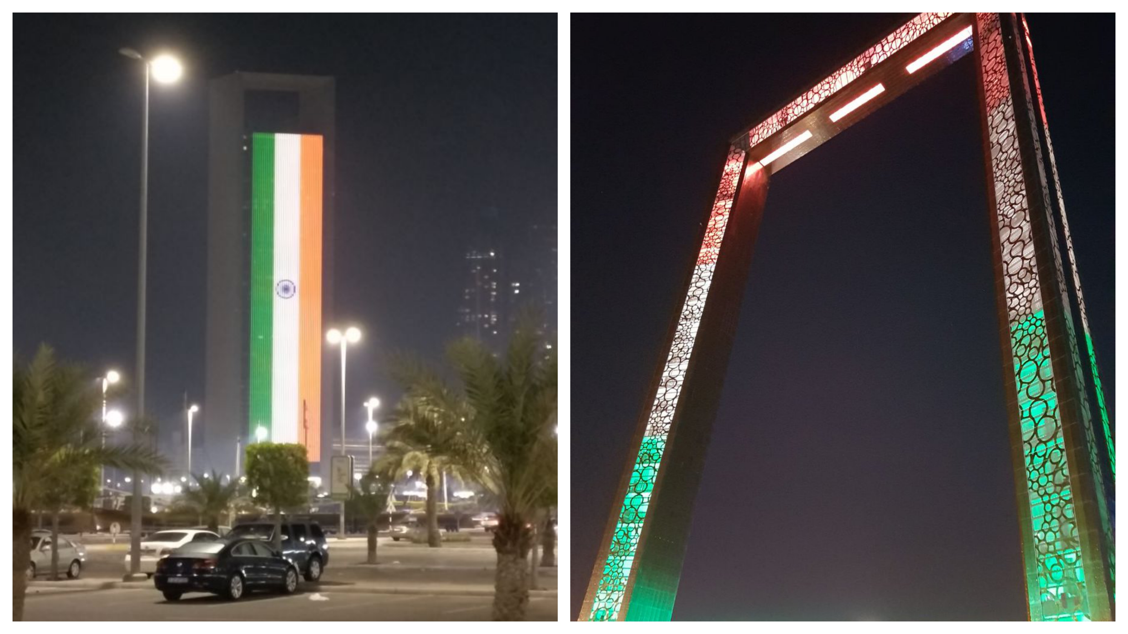Indian tricolour lights up ADNOC Group headquarters, Abu Dhabi, the Dubai Frame and the Burj Khalifa in anticipation of the arrival of Prime Minister Narendra Modi.