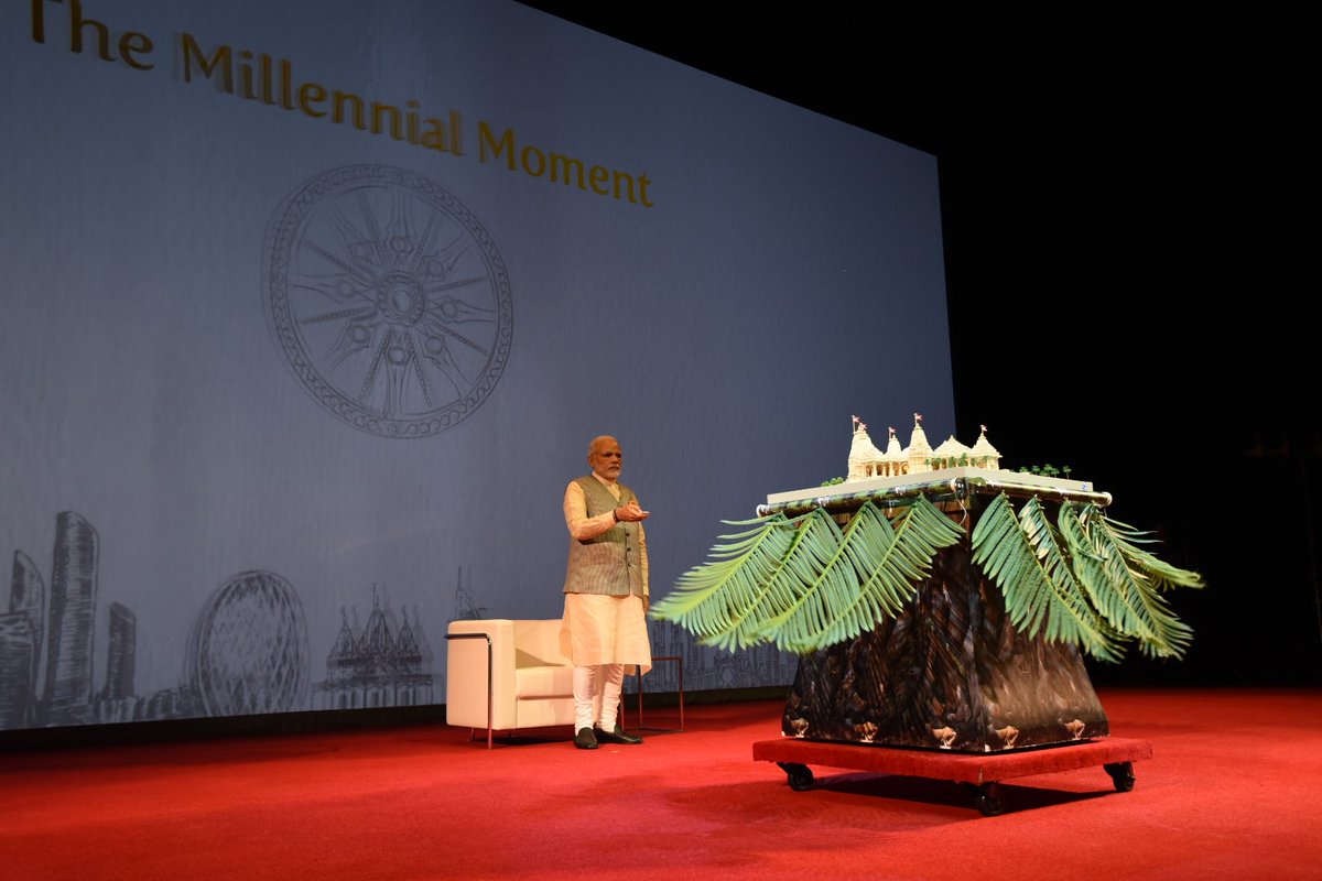 Indian Prime Minister Narendra Modi along with the model of first temple of Abu Dhabi. 