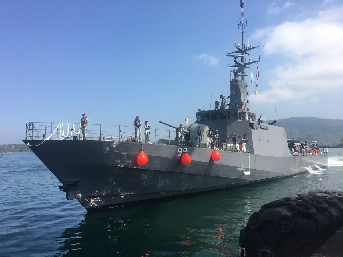 Republic of Singapore Navy's RSS Dauntless arrives at Port Blair for the multilateral MILAN Exercise. Photo courtesy: Indian Ministry of Defence