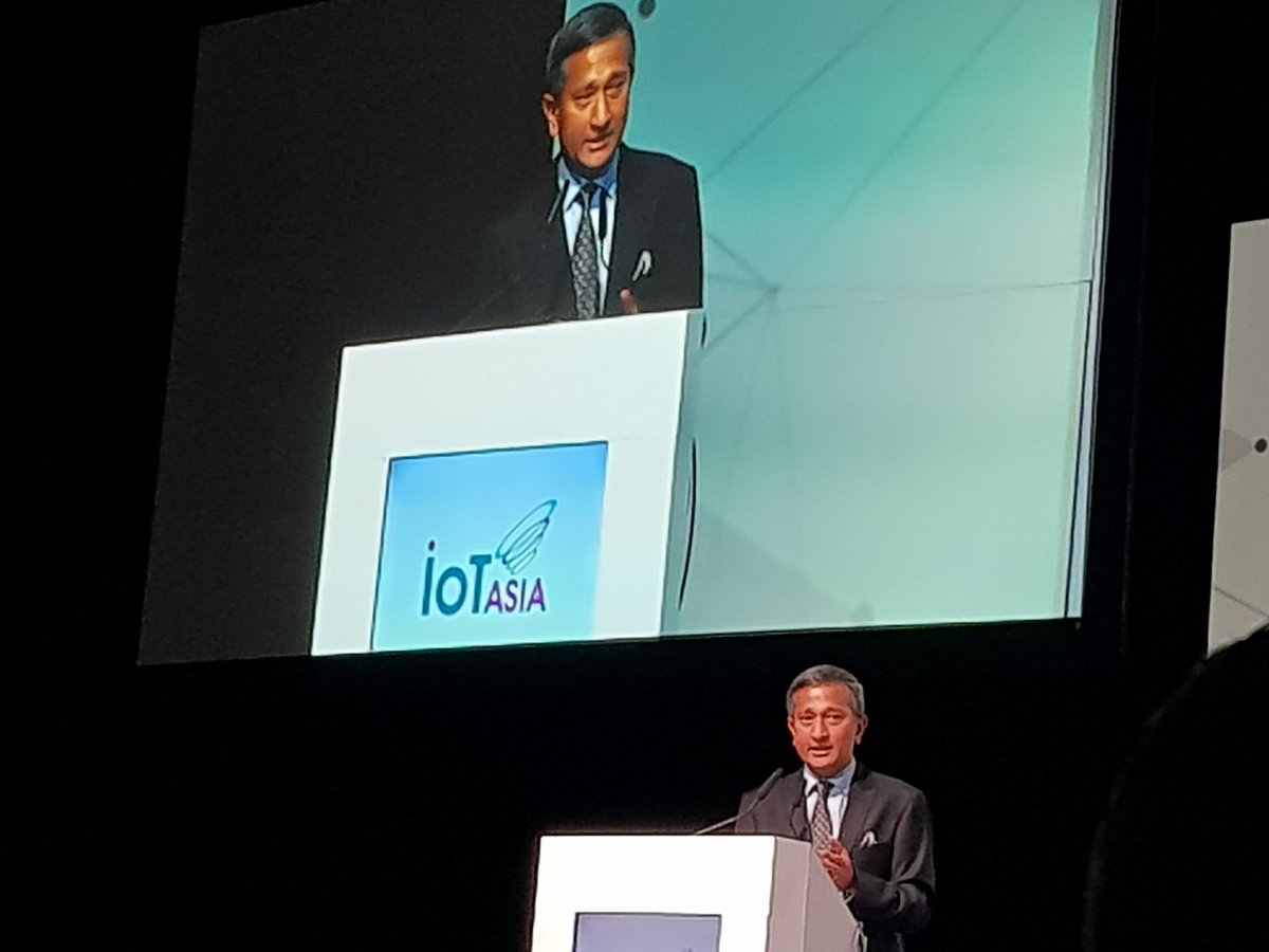 Dr Vivian Balakrishnan, Minister-in-charge of Smart Nation speaking at the IoT Asia 2018 Conference today. 
