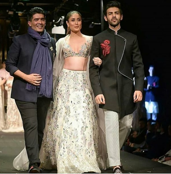 From left: Manish Malhotra, Kareena Kapoor Khan and Kartik Aaryan in Singapore. 