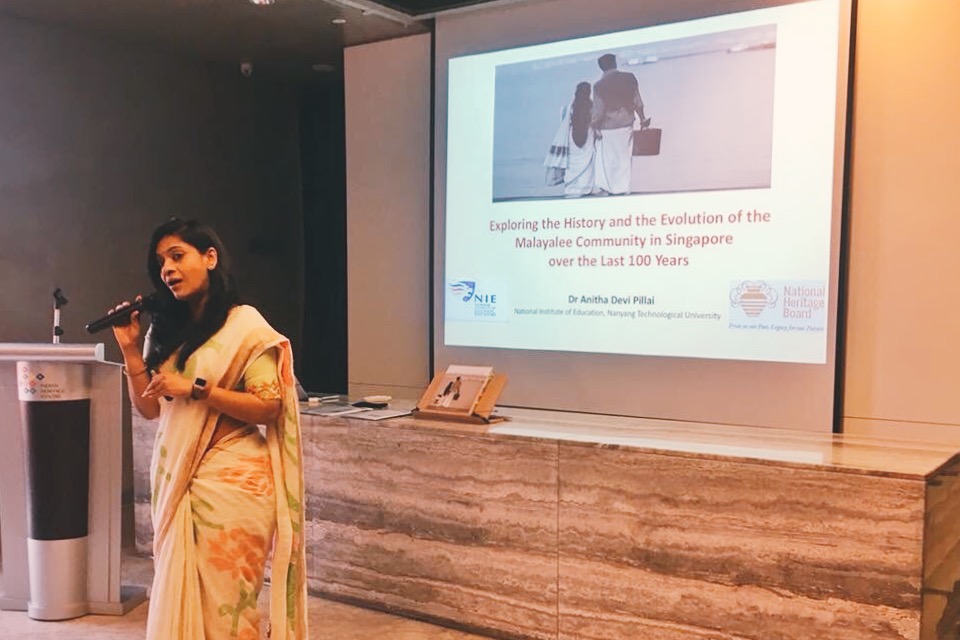 Dr Pillai at the book launch. Photo courtesy: Singapore Heritage Society