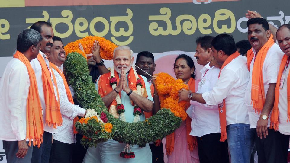 PM Narendra Modi on the campaign trail in Karnataka.