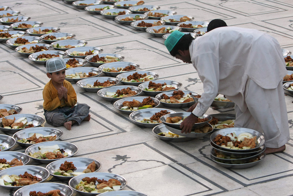 Muslims keep a day-long fast which begins before the crack of dawn and ends after the sunset during the holy month of Ramadan. 