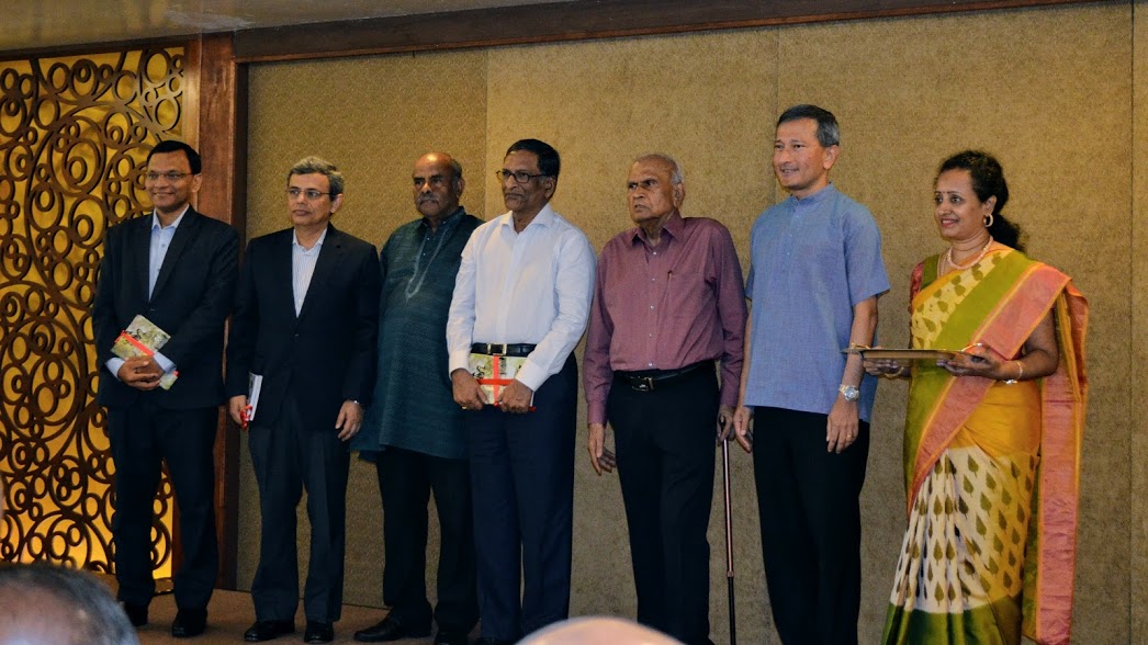 (Second from left) HE Jawed Ashraf, Indian High Commissioner to Singapore, Ambassador K Kesavapany, former diplomat and President of the Singapore Indian Association, R Jayachandran, Chairman of the Hindu Endowments Board and Singapore’s High Commissioner to Mauritius,  AP Raman, Dr Vivian Balakrishnan, Foreign Minister of Singapore and Soundaranayaki Vairavan present at the book release function. 