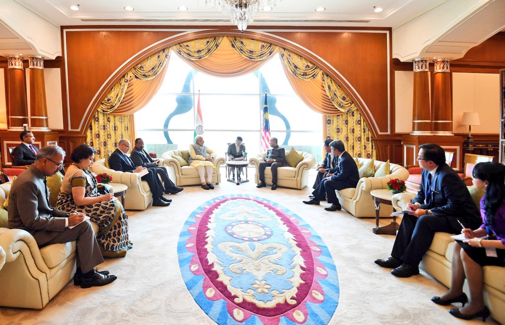 High level meeting between Indian Prime Minister Narendra Modi and Malaysian Prime Minister Mahathir Mohammad going on at Kuala Lumpur. Photo courtesy: Twitter/@MEAIndia