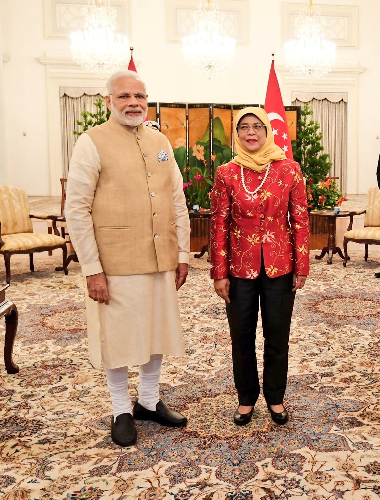 PM Modi called on President of Singapore Halimah Yacob at Istana in the morning.