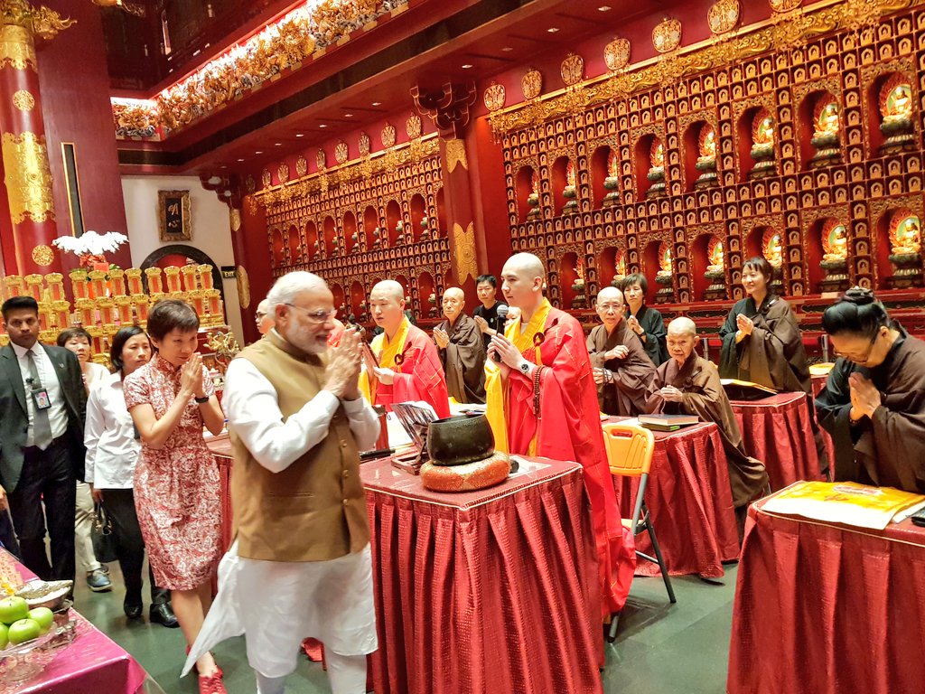 PM Modi visiting the magnificient Buddha Tooth Relic Temple and Museum in Singapore. 