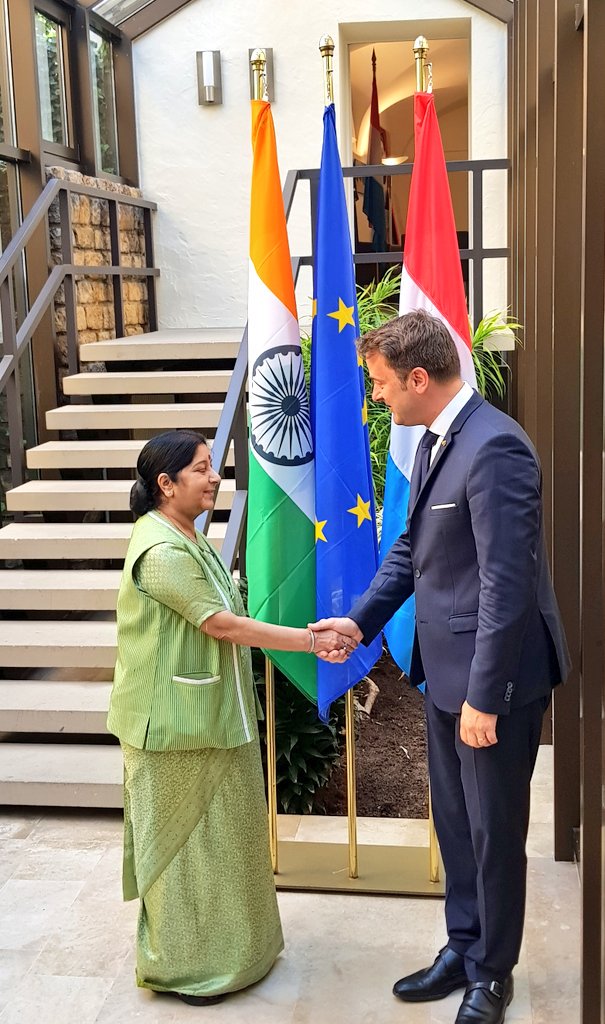 swaraj  EAM @SushmaSwaraj had a warm meeting with the Prime Minister of #Luxembourg Xavier Bettel mea