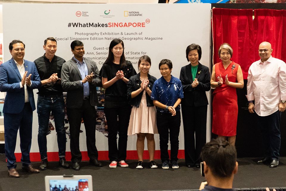 Sim Ann, Senior Minister of State for Communications and Information, and Culture, Community and Youth of Singapore (seventh from left) along with dignitaries at the launch of special Singapore edition of National Geographic magazine. Photo courtesy: Facebook page of Singapore's government 