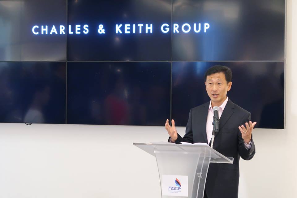 Ong Ye Kung, Education Minister of Singapore speaking about the importance of establishing an in-house training system with quality trainers at the launch of NACE during a visit to fashion brand Charles and Keith. Photo courtesy: Facebook page of SSG 