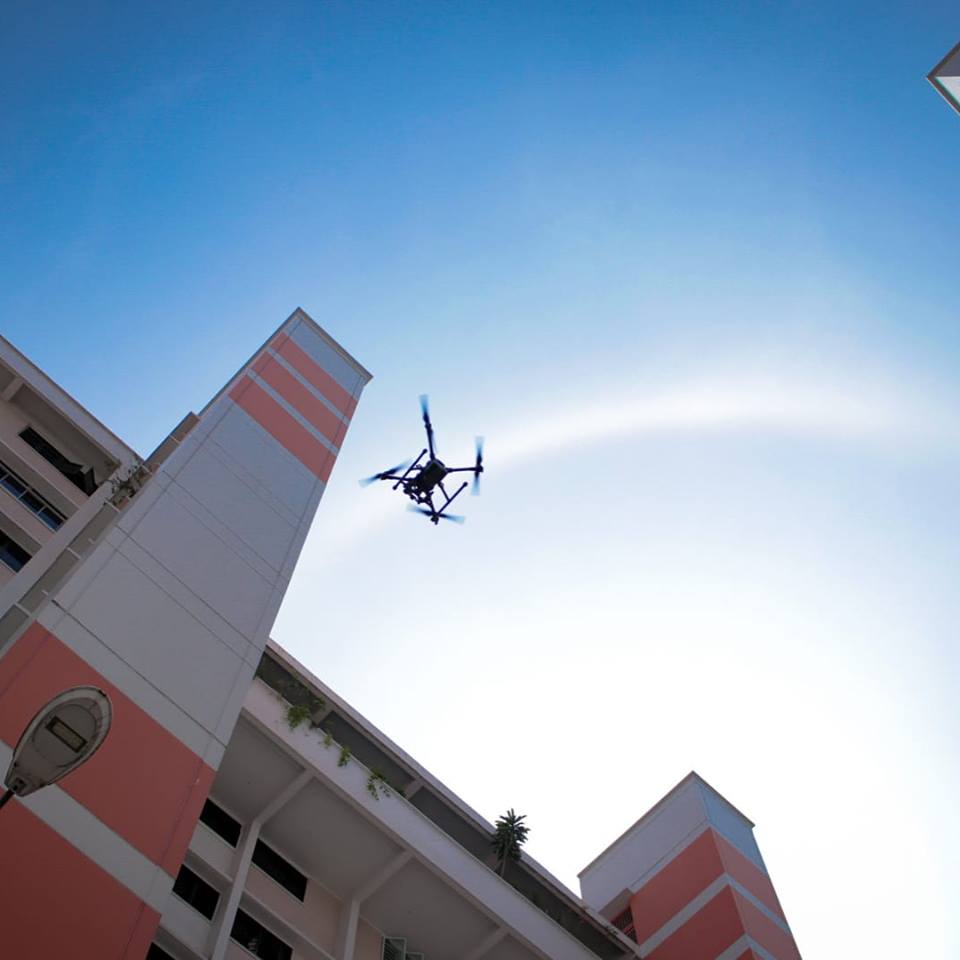 The small-scale, one-week pilot of using drones for inspection of buildings was conducted between July 26 and August 2. Photo courtesy: Facebook page of Performance Rotors 