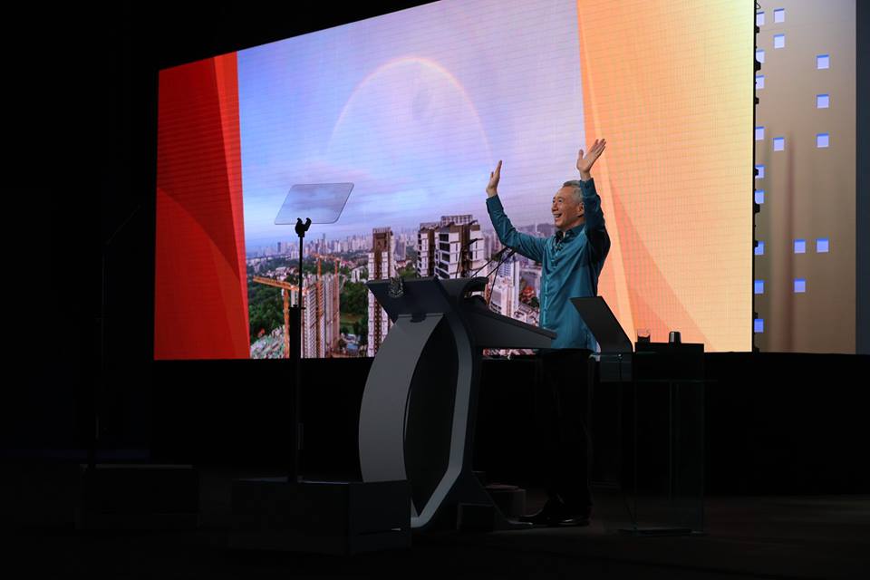 Prime Minister of Singapore Lee Hsien Loong giving his National Day Rally speech at the Institute of Technical Education College Central. Photo courtesy: Facebook page of PM Lee 