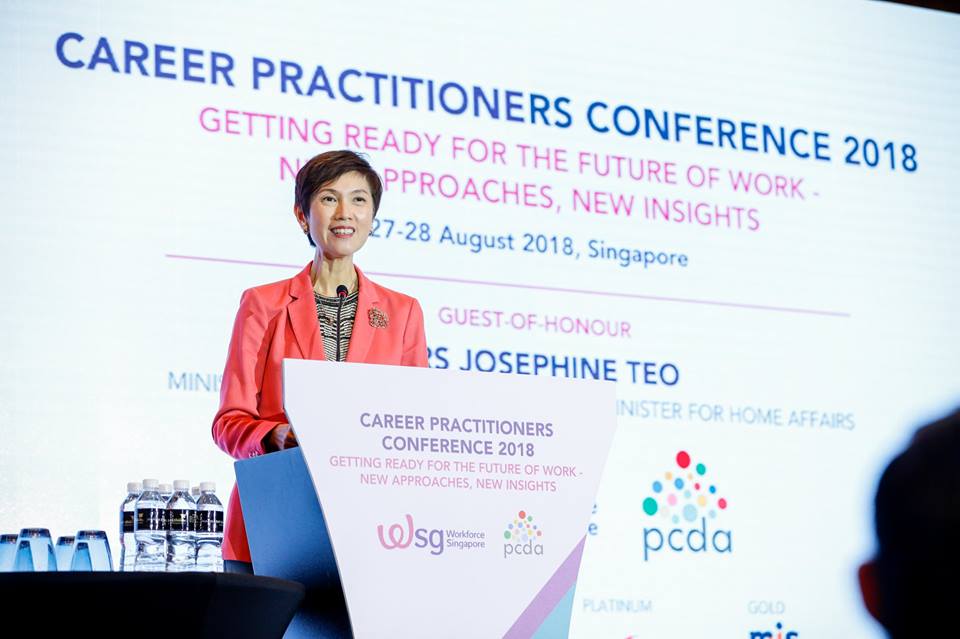 Josephine Teo, Manpower Minister of Singapore speaking during the launch of the Career Development Framework at Career Practitioners Conference 2018. Facebook page of Workforce Singapore