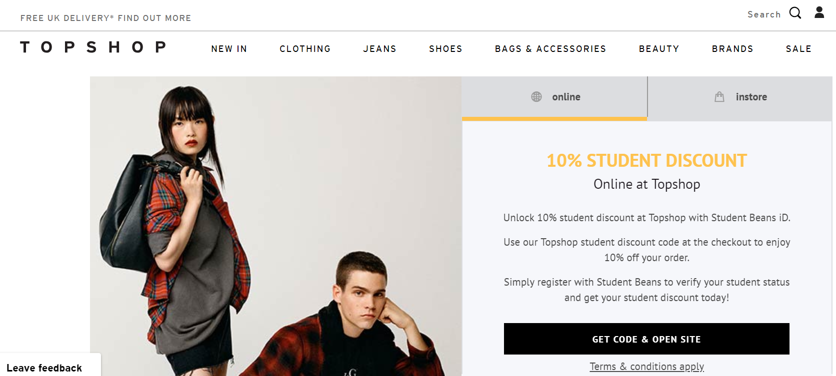 Photo: Screenshot from Topshop website