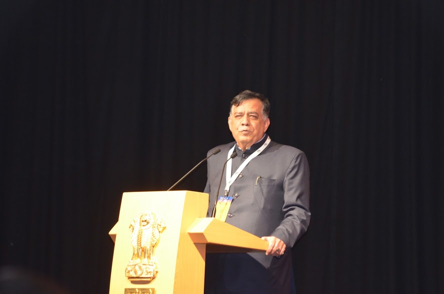 Satish Mahana, Uttar Pradesh's Minister for Industrial Development speaking at the Invest North 2018 Summit in Singapore. Photo: Connected to India