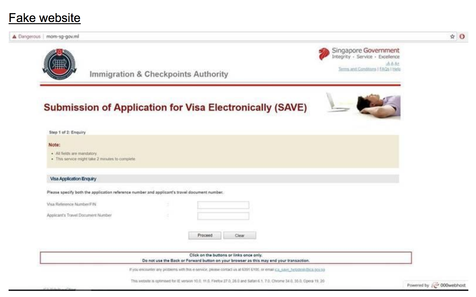 Fake website. Photo courtesy: ICA