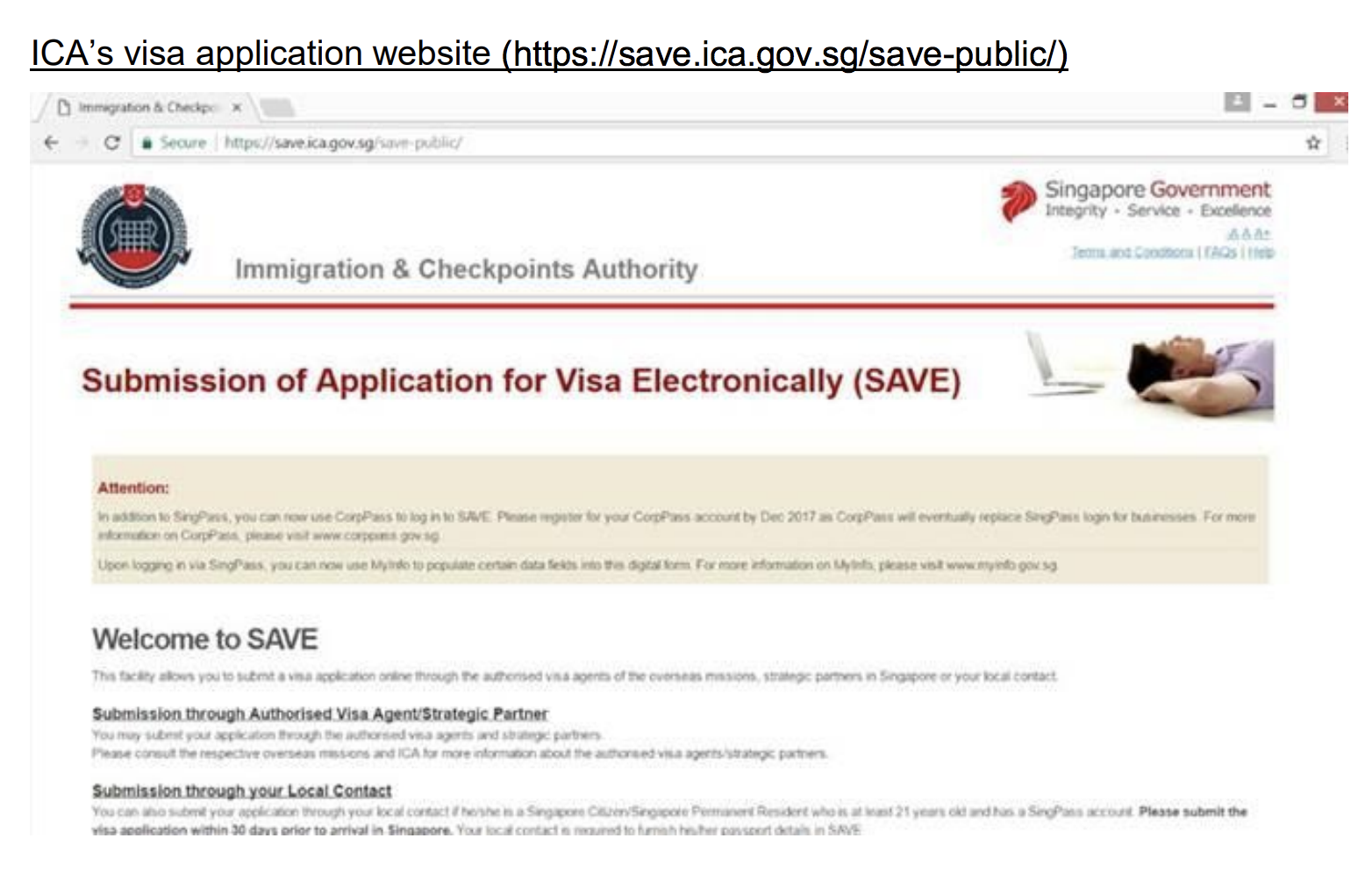 ICA's visa application website. Photo courtesy: ICA