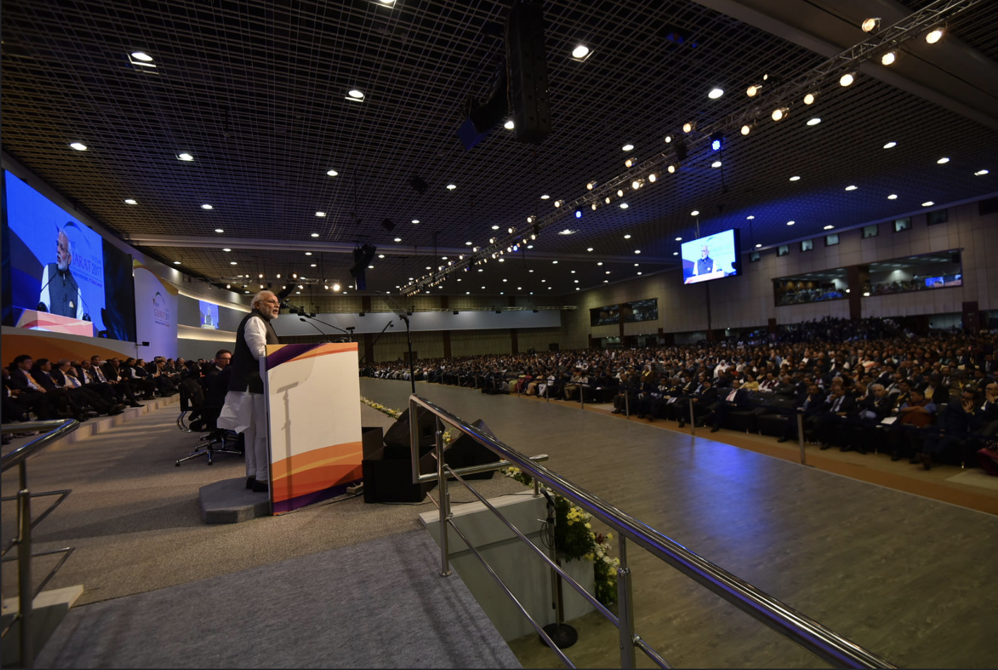 Prime Minister Narendra Modi at the Vibrant Gujarat Global Summit 2017, at Mahatma Mandir, in Gandhinagar, Gujarat on January 10, 2017 Photo courtesy: MEA