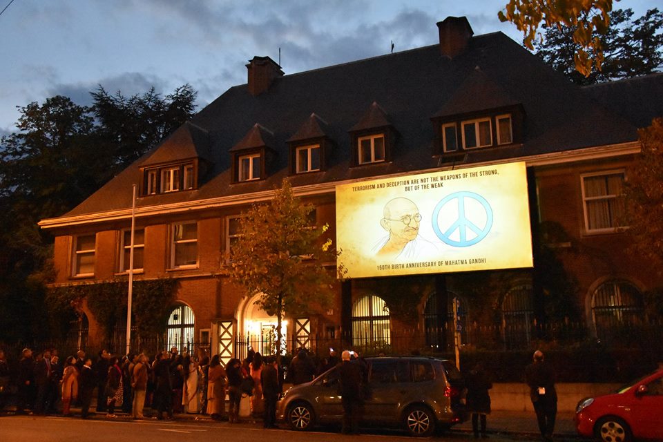 Gandhi@150 LED Projection show on the Chancery façade.