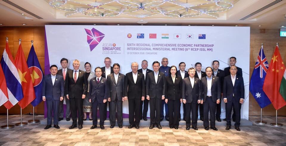 Minister of Trade and Industry of Singapore Chan Chun Sing along with other dignitaries at 6th RCEP Intersessional Ministerial Meeting of 10 ASEAN and six FTA partners in Singapore. Photo courtesy: Ministry of Trade and Industry, Singapore