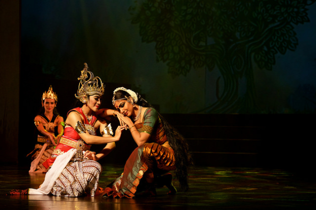 Trijata, daughter of Vibhishana, trying to console Sita about the well being of Lord Ram as both went to the battlefield to see the fight between the forces of Ravana and Lord Ram. Photo IndieStrings