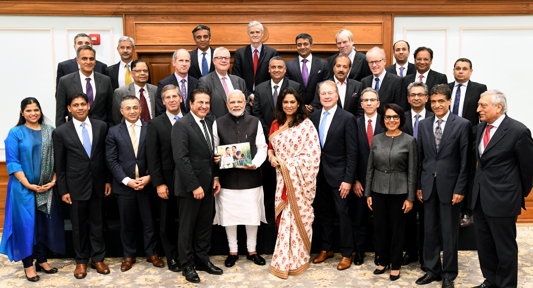 The board members of United States India Strategic Partnership Forum comprising senior industry and business captains call on the Prime Minister Narendra Modi in New Delhi (Photo courtesy: PIB