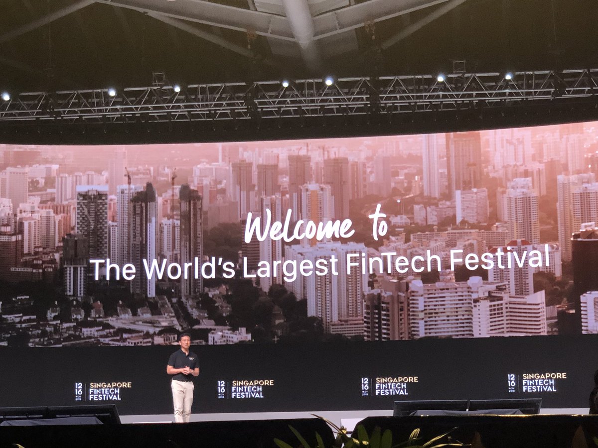 Ong Ye Kung welcoming delegates at the Singapore Fintech Festival. Photo courtesy: Twitter/@sgFinTechFest