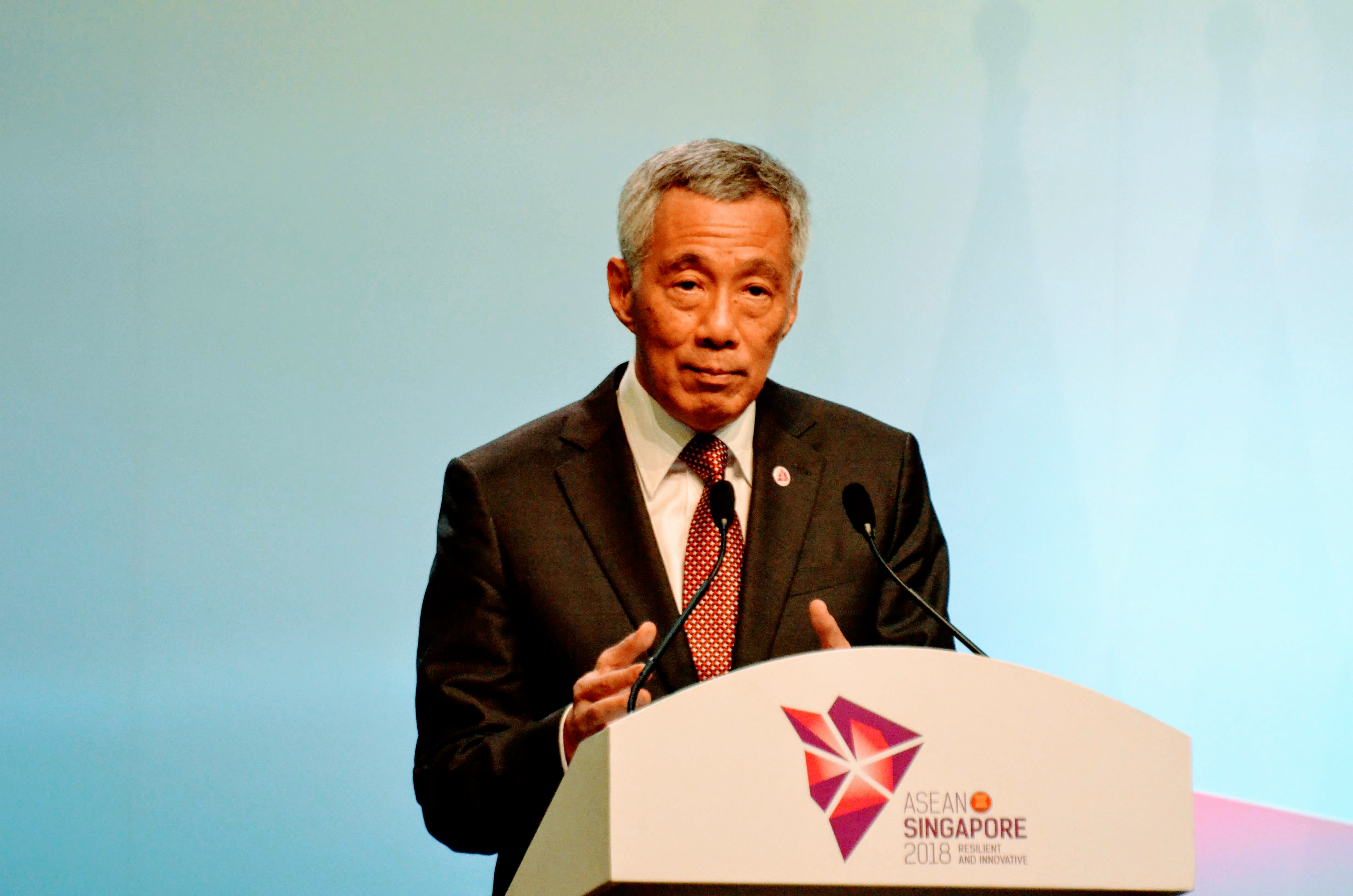 Prime Minister of Singapore Lee Hsien Loong speaking at the press conference after the conclusion of 33rd ASEAN Summit. Photo: Connected to India